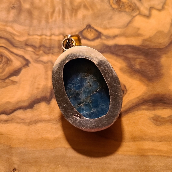 Faux kyanite azurite gemstone crystal silver pendant - Picture 4 of 7